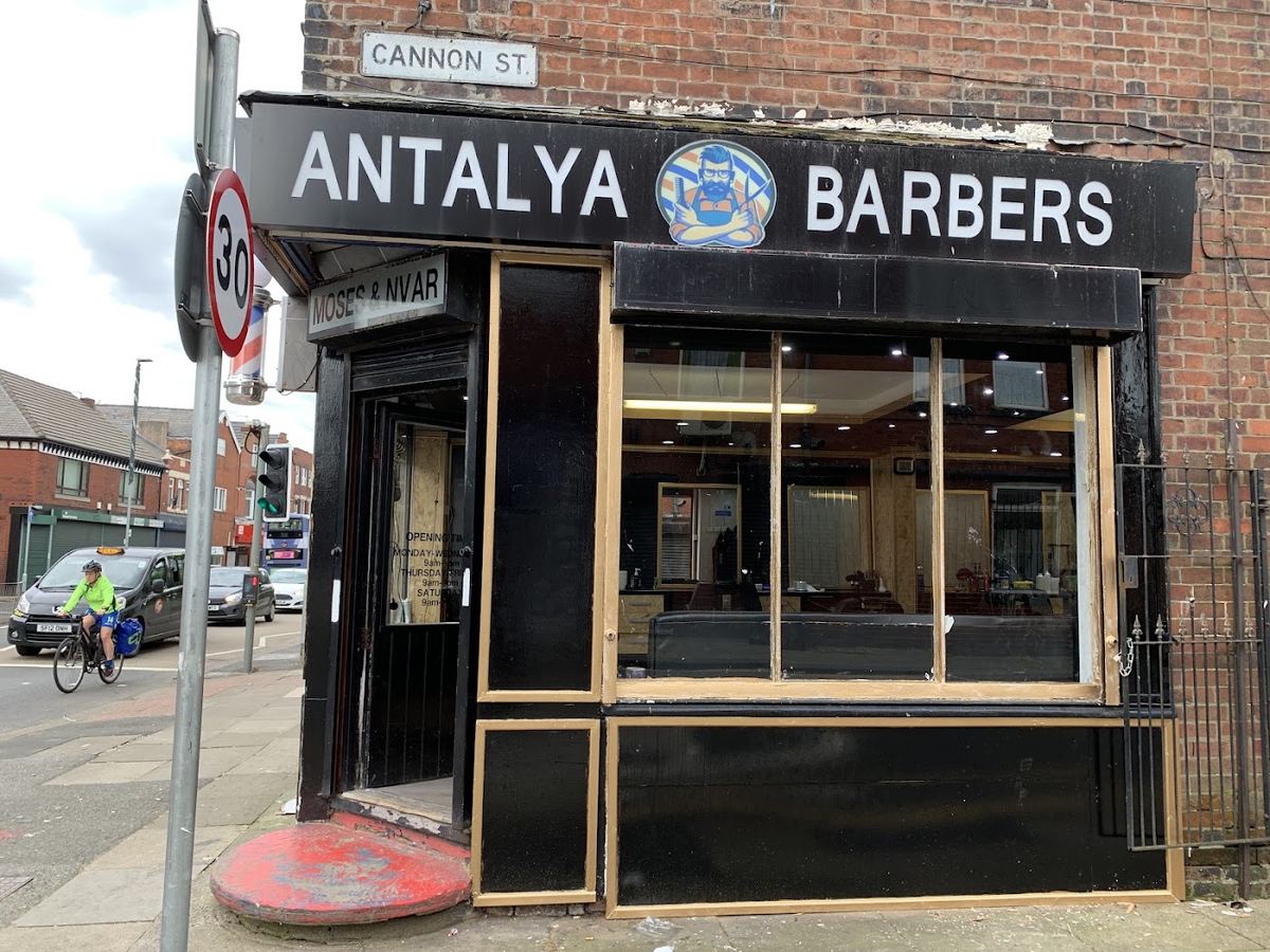 The Antalya Barbers shopfront and window on Liverpool Road