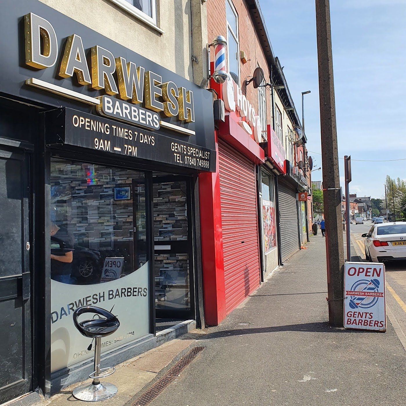 The Darwesh Barbers shopfront on Liverpool Road
